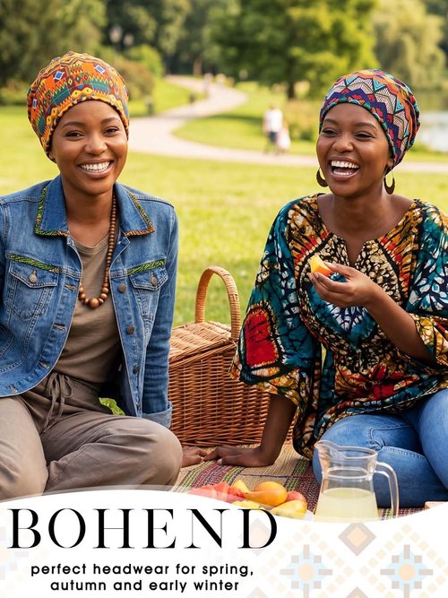 Bohend Bohemian Beanie Hats Headwear Cap Stretch Non Slip Bandanas Sleep Turbans Hats for Women Men Close top Head Covering (Boho 2) Multicolor