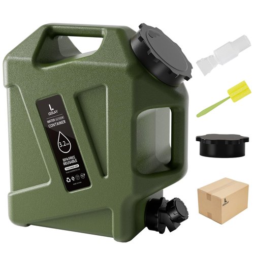 LEDLAY 3.2GAL Camping Water Jug, Portable Water Storage Container with Spigot, Leak-Proof Lid & Dual Handles, Outdoor Water Tank for Camping, RV, Emergency Preparedness
