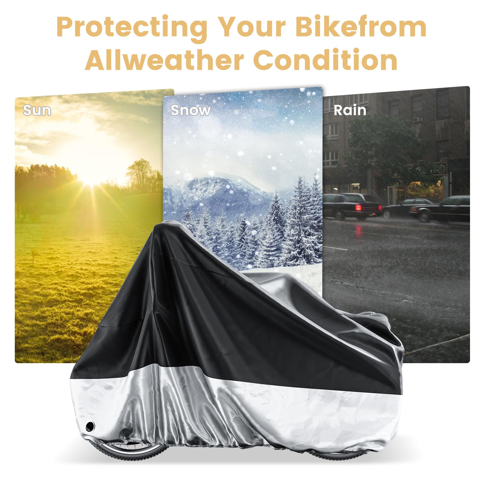 Waterproof Bike Cover for Tricycle & Bicycle, Outdoor Storage Cover with UV Protection, Lock Hole, Elastic Hem, Buckle Strap & Storage Bag, Fits Adult Trikes and Large Bikes