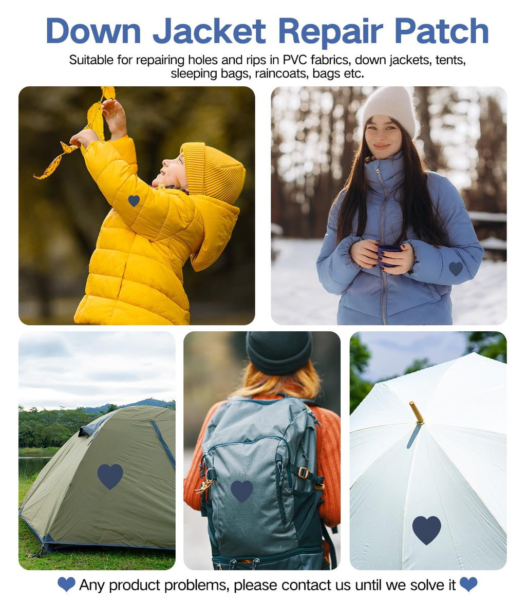 20Pcs Down Jacket Repair Patches Dark Blue Waterproof Self Adhesive Pre-Cut Nylon Repair Patches Kit for Jackets Coats Clothing Tents Sleeping Bags, Heart