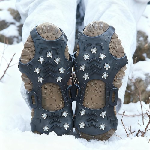 TRIWONDER Ice Cleats for Shoes and Boots 11-Stud Anti-Slip Snow Traction Cleats with Secure Straps, Ice Grips Crampons for Hiking, Walking, and Fishing Gear (11 Spikes, Large)