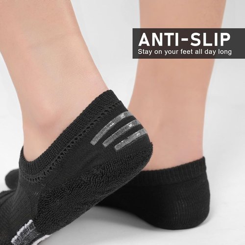 FAYBOX No Show Socks - Women's Cushioned Low Cut Invisible Footies | 6 Pairs for Running & Gym