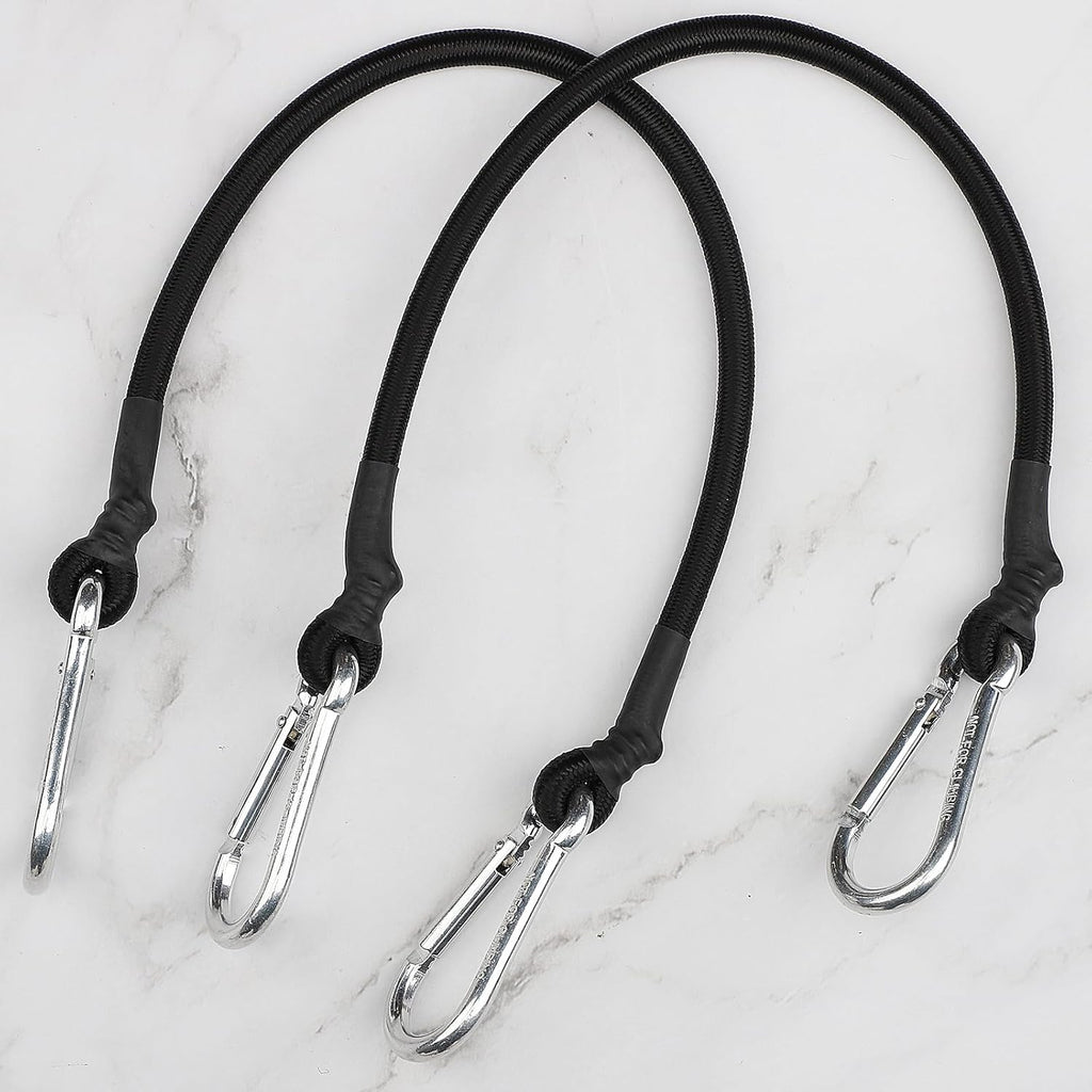 ZHOUBIN 18-Inch Black Bungee Cords - Durable with Carabiner Hooks | Set of 2