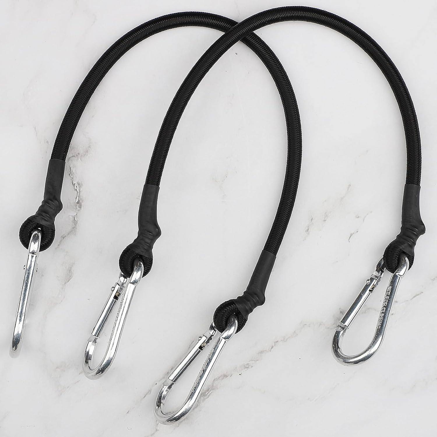 ZHOUBIN 18-Inch Black Bungee Cords - Durable with Carabiner Hooks | Set of 2