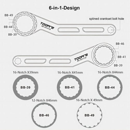 Mimoke 6-in-1 Bicycle Bottom Bracket Tool 12/16-Notch for Hollowtech II - Multifunctional BB Wrench for BBR60/BB80/BB51/PF30