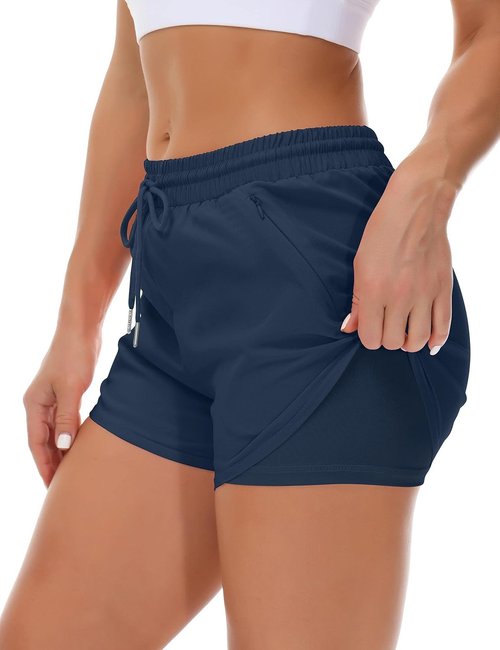 Mancreda Women's Running Shorts - Elastic Athletic Gym Shorts with 3 Zipper Pockets | Perfect for Yoga