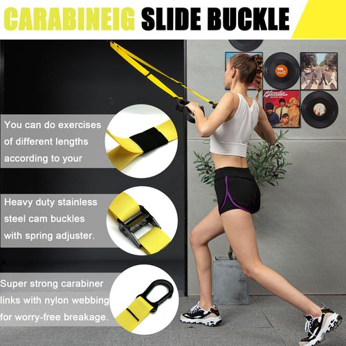 ADALT LION Bodyweight Resistance Training Straps, Complete Home Gym Fitness Trainer kit for Full-Body Workout, Included Door Anchor, Extension Strap, Fitness Guide (Yellow-2)