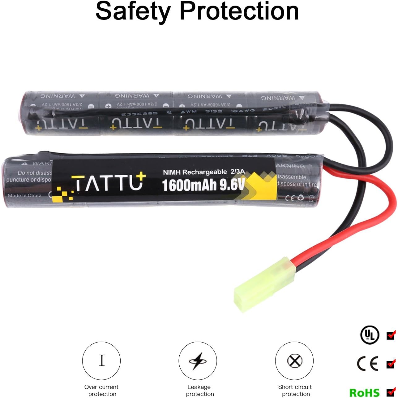 TATTU 9.6V NiMH Rechargeable Battery Pack - 1600mAh Butterfly Nunchuck with TMY Connector for Airsoft G36 & M733