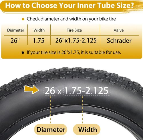 26 Inch Bike Tube - 2 Pack Butyl Rubber Inner Tubes with Tire Levers for Mountain Bikes