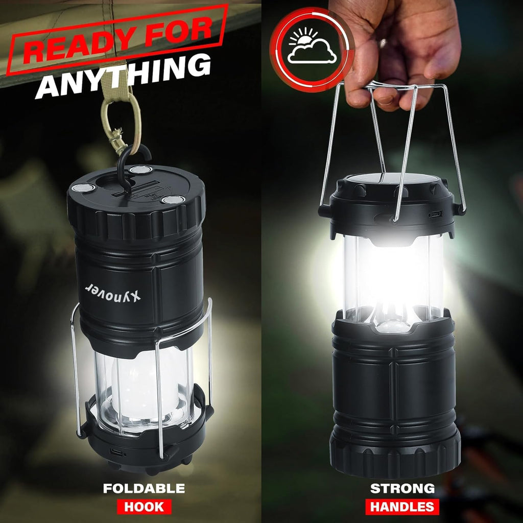 Skiennix Solar Camping Lanterns - 4-Pack Rechargeable LED with USB/Solar, Waterproof & Collapsible for Emergencies