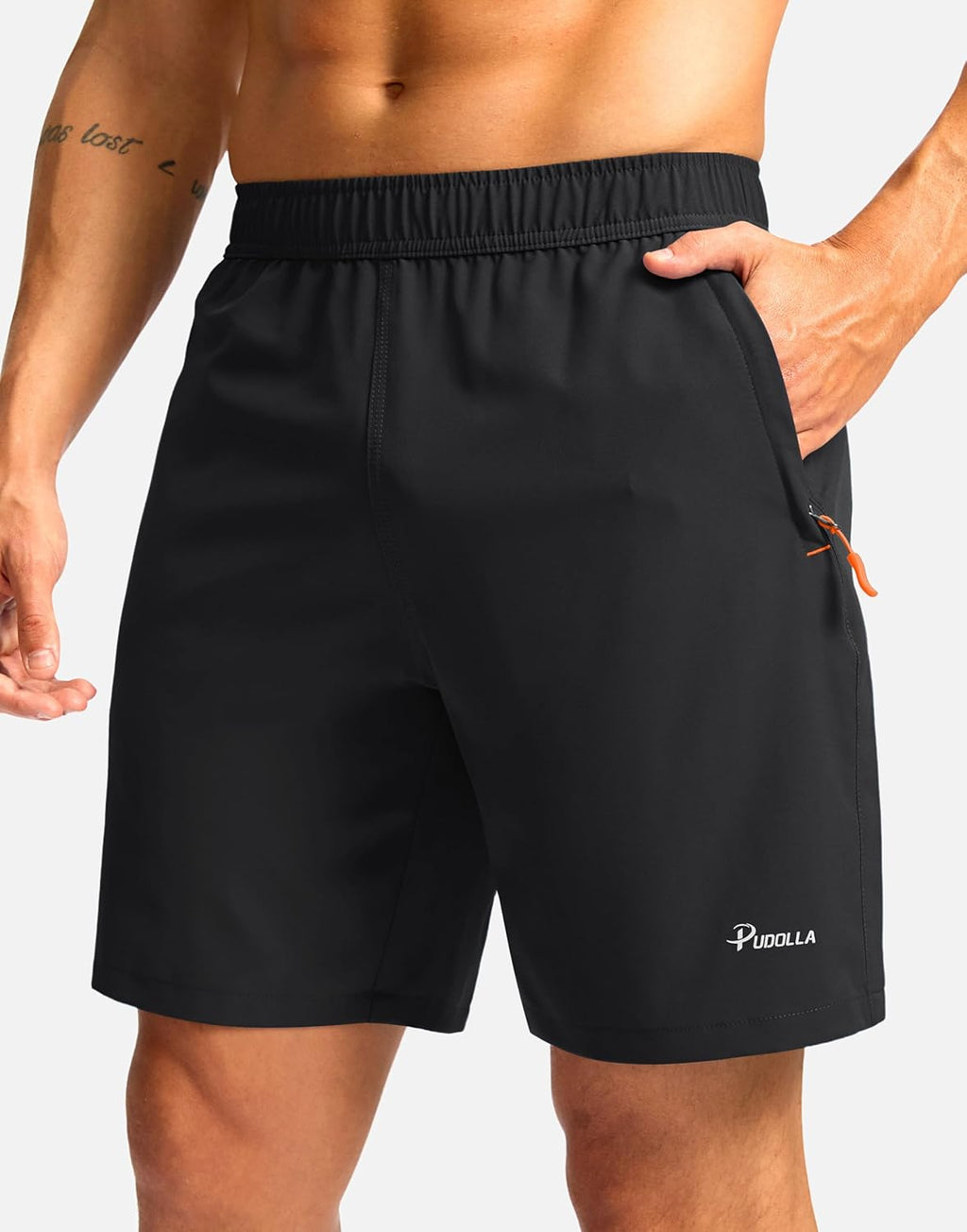 Pudolla Men's Athletic Hiking Shorts - Lightweight Workout & Travel Shorts with 3 Zipper Pockets