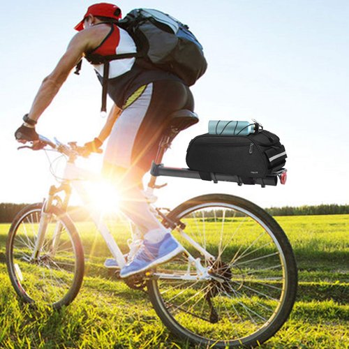 MOSISO Bike Rack Bag, Waterproof Bicycle Trunk Pannier Rear Seat Pouch Cycling Bike Carrier Backseat Storage Luggage Saddle Shoulder Bag, Black