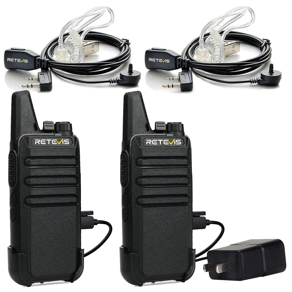 Retevis RT22 Walkie Talkies, Mini 2 Way Radio Rechargeable, VOX Handsfree, Portable, Two-Way Radios Long Range with Earpiece, for Family Road Trip Camping Hiking Skiing(2 Pack, Black)