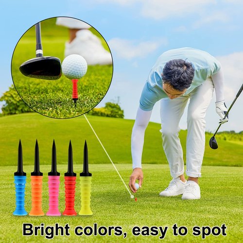 GLOOF Golf Tees Plastic, Pack of 10 Pcs Soft Rubber Top Golf Tees 3 1/4 Inch Multiple Colors Reduces Friction and Side Spin
