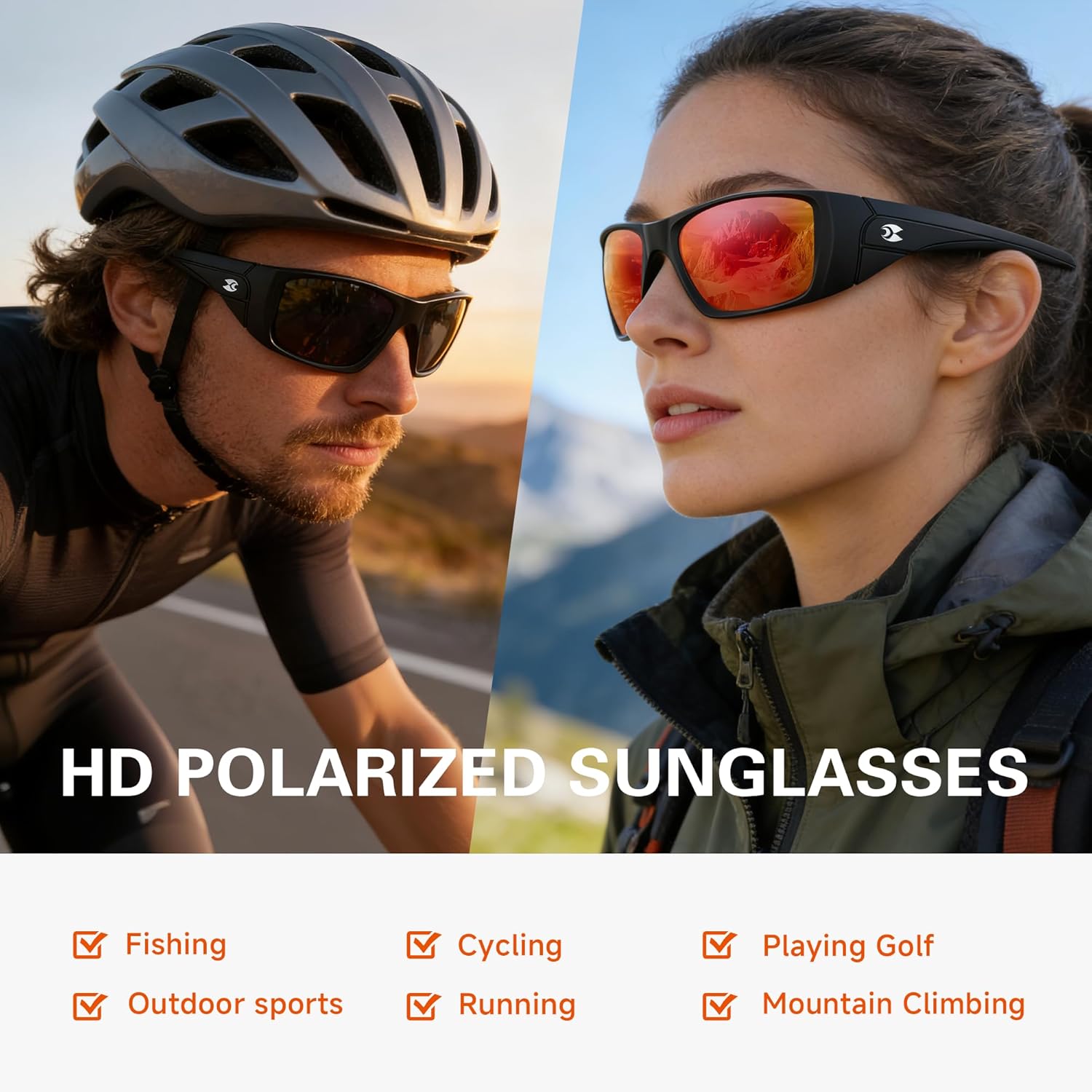 Suoso Polarized Sports Sunglasses - UV400 Protection for Men & Women | Wrap-Around Design for Fishing, Driving, Cycling
