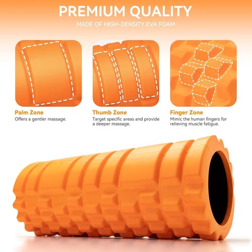 Krightlink High Density Foam Roller - 13" Patented Design for Deep Tissue Massage & Pain Relief | Orange