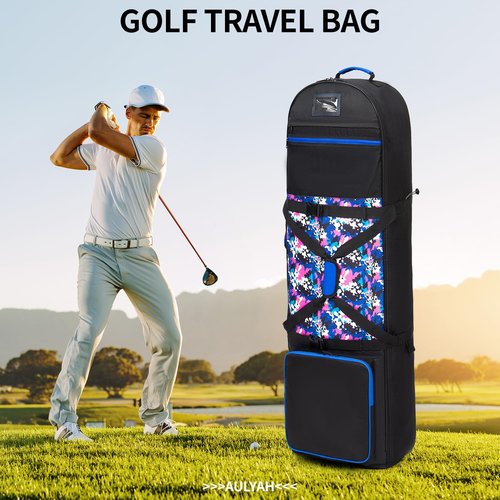Golf Travel Bags for Airlines with Wheels, Shoes Compartment and Lockable Zipper, Soft-Sided Golf Club Travel Cover to Protect Culbs, Wear-Resistant Waterproof 900D Polyester Oxford