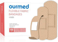 Flexible Fabric Adhesive Bandages - 100 Count Latex-Free First Aid Bandages with Non-Stick Pads for Wound Care