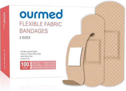 Flexible Fabric Adhesive Bandages - 100 Count Latex-Free First Aid Bandages with Non-Stick Pads for Wound Care