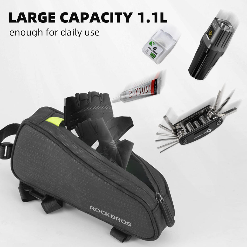 ROCKBROS Top Tube Bike Bag Bike Frame Bag Bicycle Bag Bike Pouch Pack Cycling Accessories for Road Mountain Bike Compatible with iPhone 11 XS Max XR Fit 6.5”