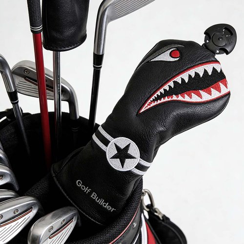 GOOACTION Shark Golf Club Hybrid Head Cover with Creative Cartoon Animal Pattern Synthetic Leather — PU Plush Lining On-Course Protection