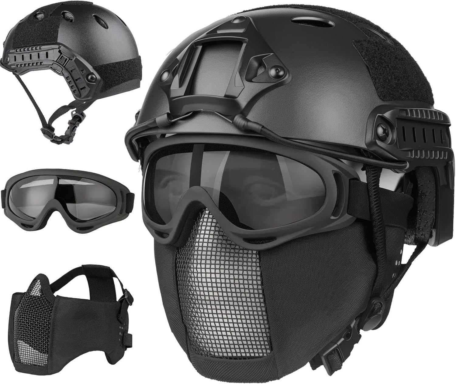 VPZENAR Tactical Airsoft Helmet - Full Face Protection with Anti-Fog Goggles & Mesh Mask | Black