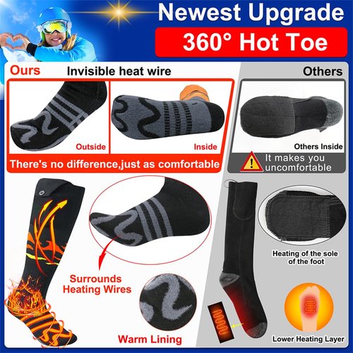 LQTTEK Heated Socks,Upgraded 10000mAh Rechargeable Electrically Heated Socks for Men Women,Up to 22 Hours,APP Remote Control,Washable Winter Warm Foot Warmer for Outdoor Work Camping Hiking Skiing - M