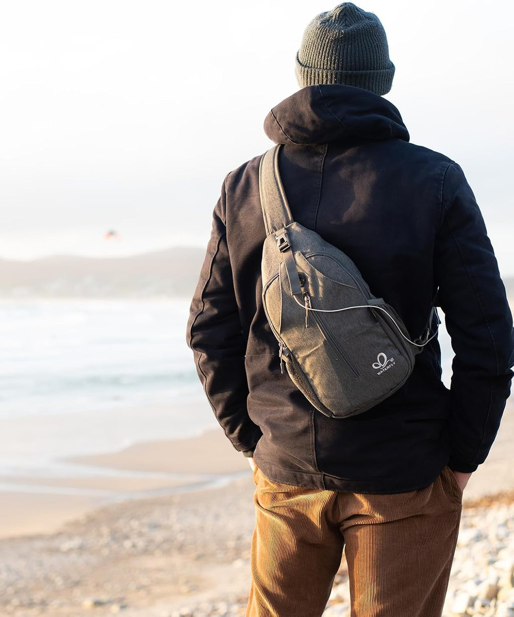 WATERFLY Crossbody Sling Backpack - Lightweight Travel & Hiking Chest Bag | Black Color