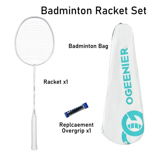 OGEENIER Badminton Racket Carbon Fiber, 4U, 30LBS, Lightweight Badminton Racquet for Beginners, Includes Badminton Grip and Bag