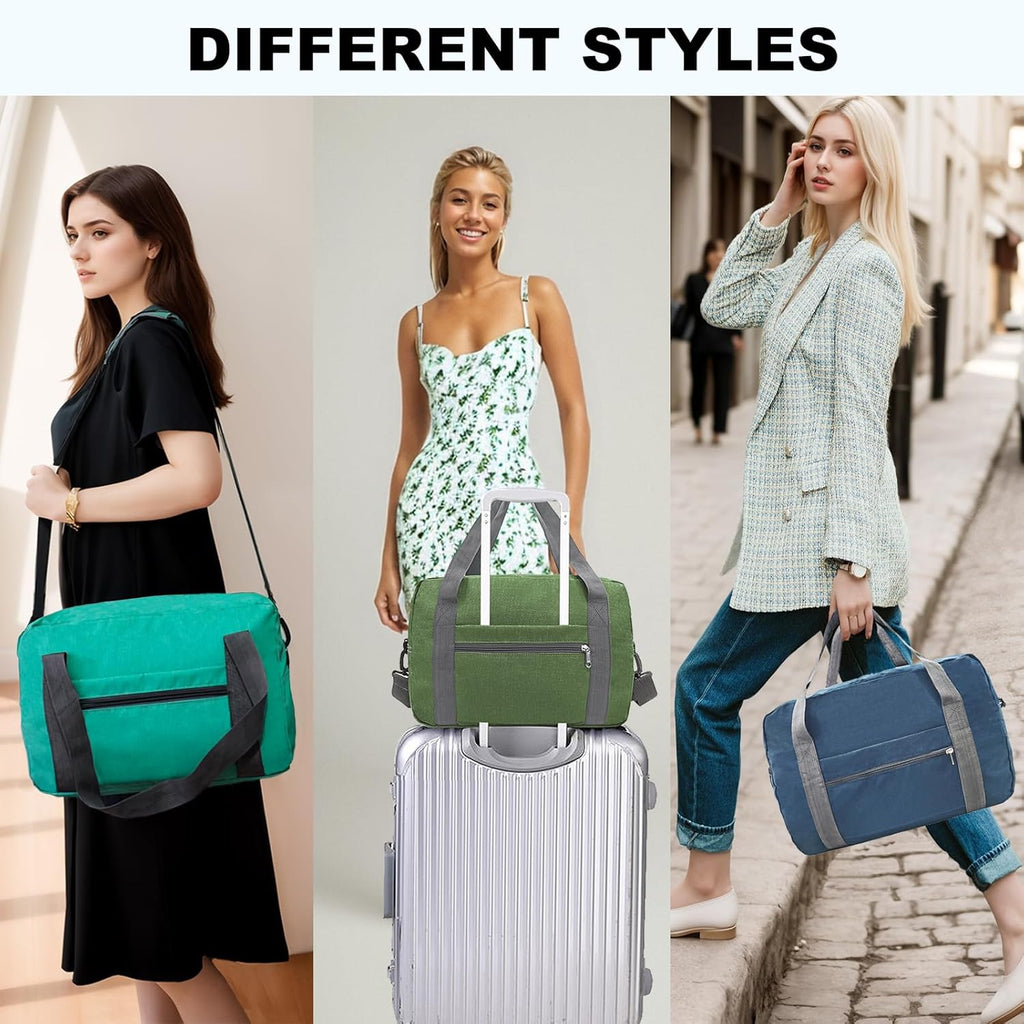 Skiennix 15-Inch Small Carry-On Bag - Foldable Travel Duffle for Airplanes | Underseat Gym Bag (20L, Green)