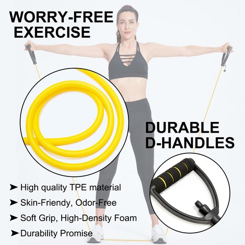 Resistance Bands with Handles, Exercise Resistance Bands, Workout Bands with Door Anchors, Adjustable Length, for Resistance Training, Physical Therapy, Home Workouts (Yellow (E-Light))