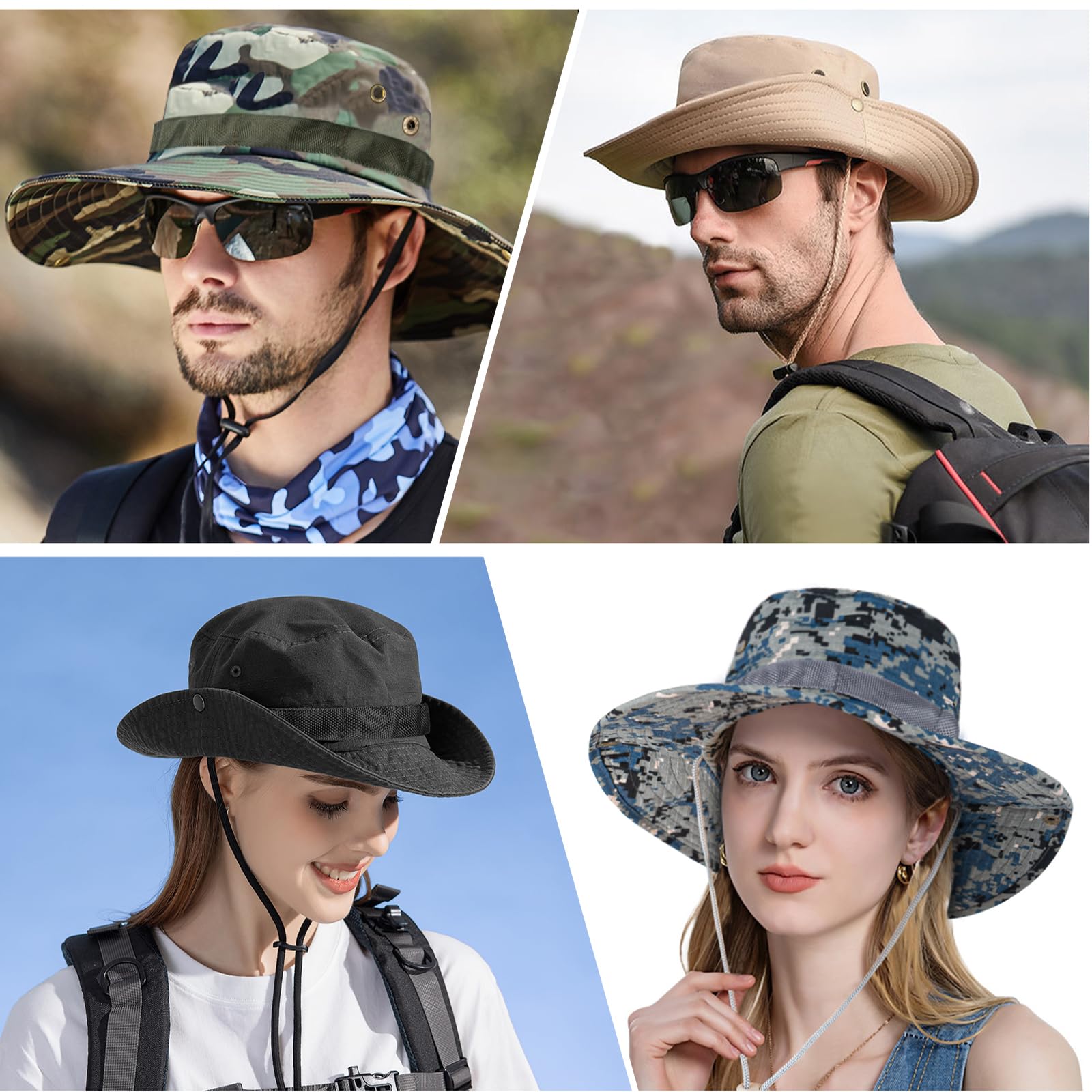 Sun Hats for Men Women Boonie Hat UPF 50+ Bucket Hat Wide Brim UV Protection Fishing Hiking Safari Outdoor Hats