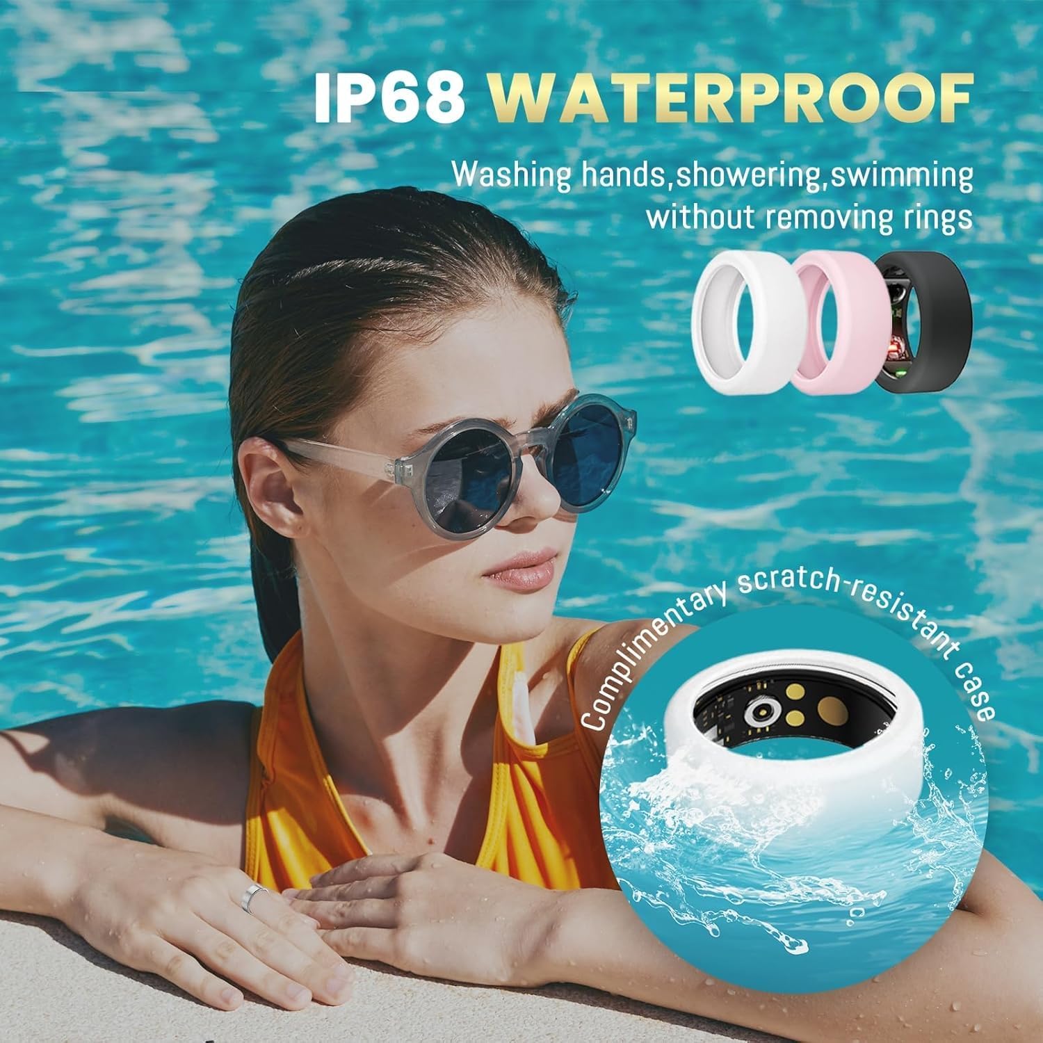 Smart Ring - Health Tracker with Heart Rate, Blood Oxygen & Sleep Monitoring | IP68 Waterproof, Black, Size 10