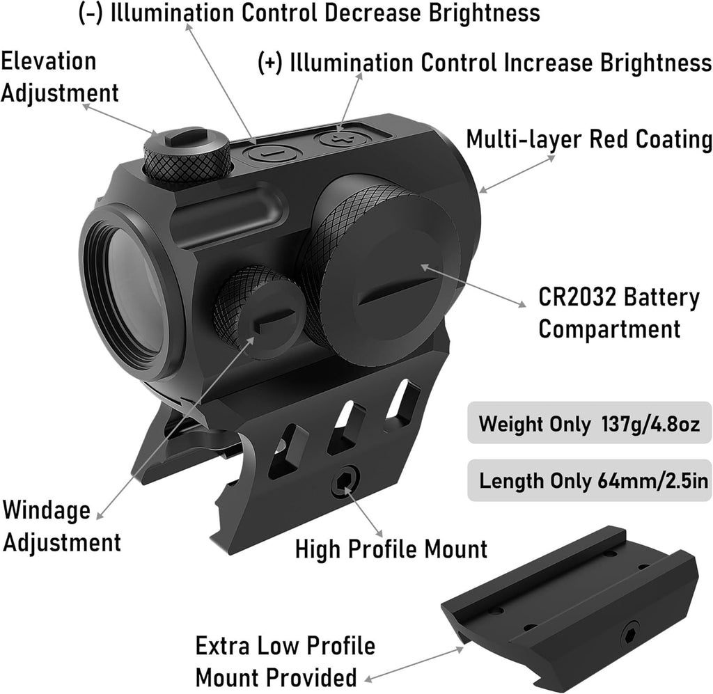 UUQ Compact Red Dot Sight - 2 MOA Shake Awake Optic with 11-Level Brightness | IPX7 Waterproof, 1000G Shockproof