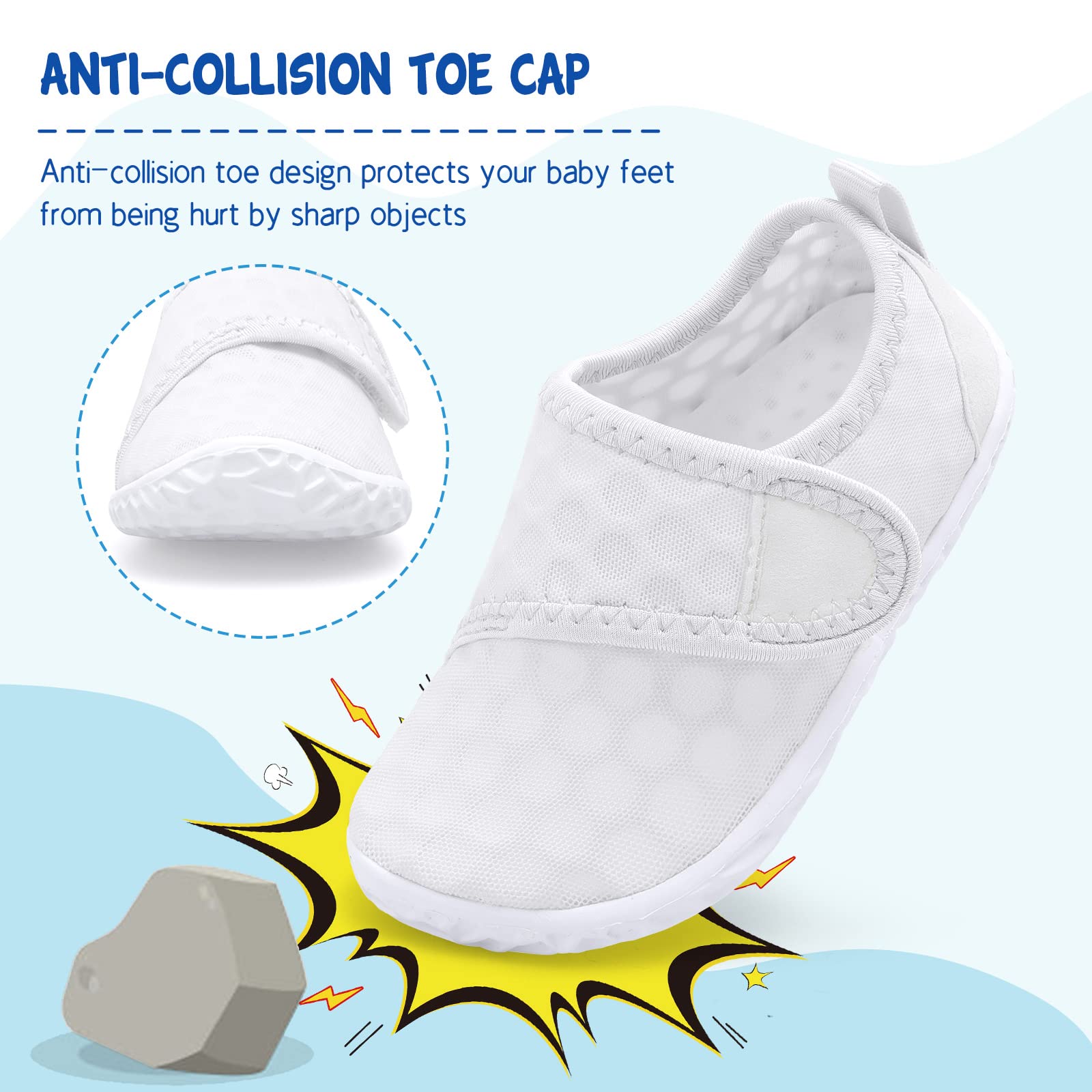 LeIsfIt Toddler Water Shoes Boys Girls Barefoot Aqua Socks Kids Breathable Quick-Dry Swim Shoes for Beach Pool Surf, White, 6 Toddler