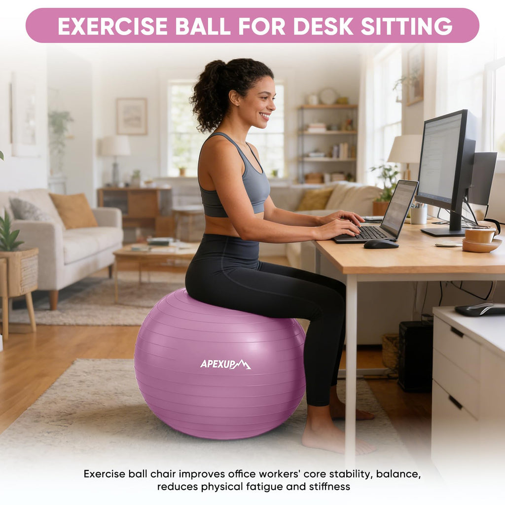 APEXUP Yoga Ball, 660 lbs Anti-Burst Exercise Ball with Pump, 5 Sizes (M (19"~22) 55cm, Fuschia)