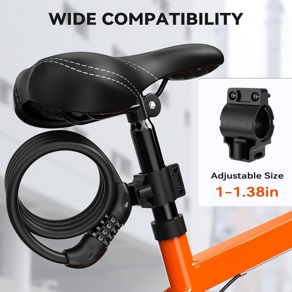 Sportneer Bike Lock - 4-Digit Combination, Weatherproof 12mm Heavy Duty Steel | 4ft Cable for Bicycles & Scooters