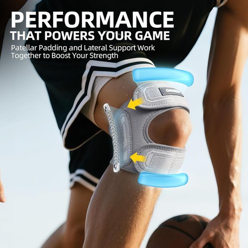 CAMBIVO Knee Strap - Patella Tendon Support with Gel Pad & Stabilizers | Adjustable for Pain Relief (Gray, L/XL)