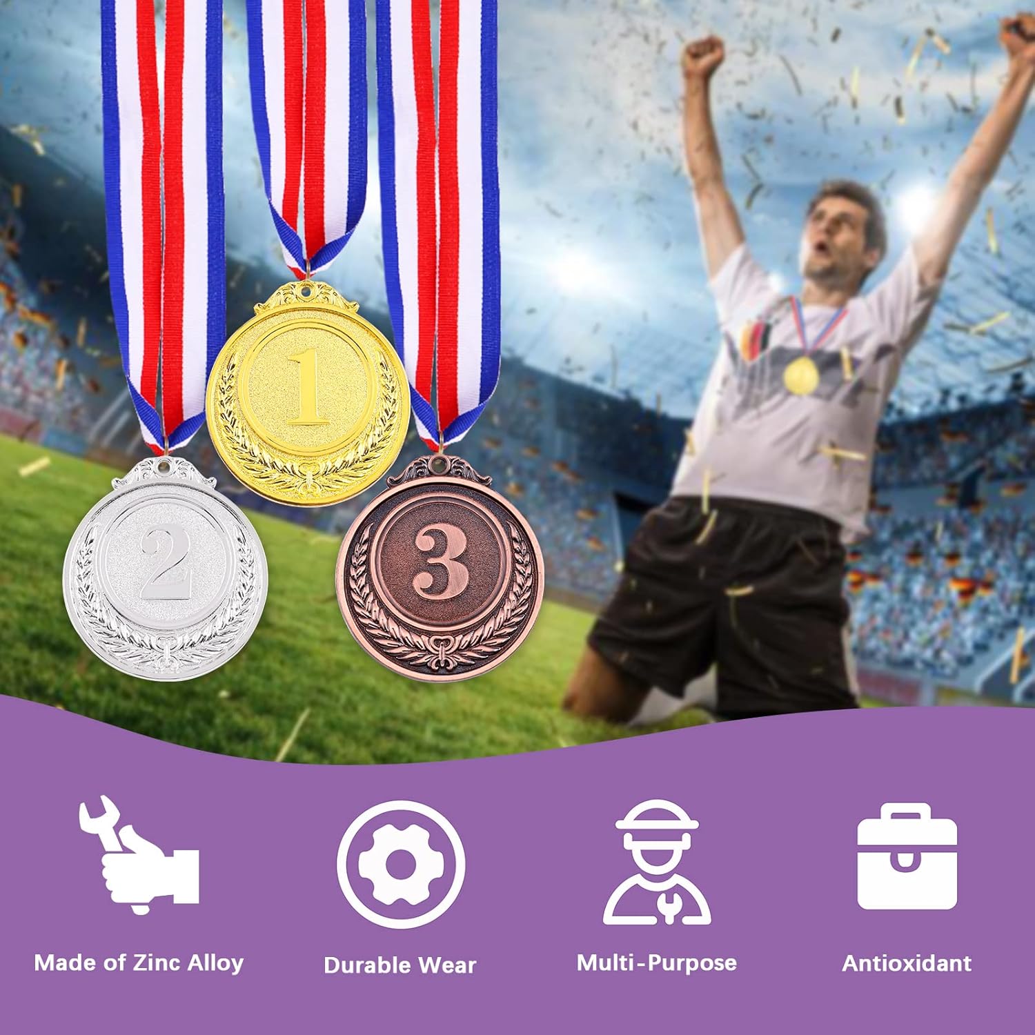 Swpeet Award Medals - Gold, Silver, Bronze Olympic Style Medals with Neck Ribbon | Perfect for Competitions & Parties