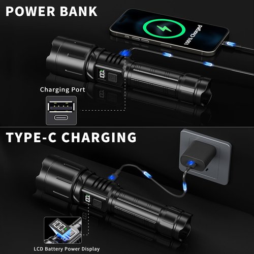 KNIBO Rechargeable Flashlight 99000 High Lumens, LED Super Bright Flash Light, Tactical Flashlights with LCD Power Display, 6 Modes, Waterproof, Brightest Flashlight for Emergencies Camping