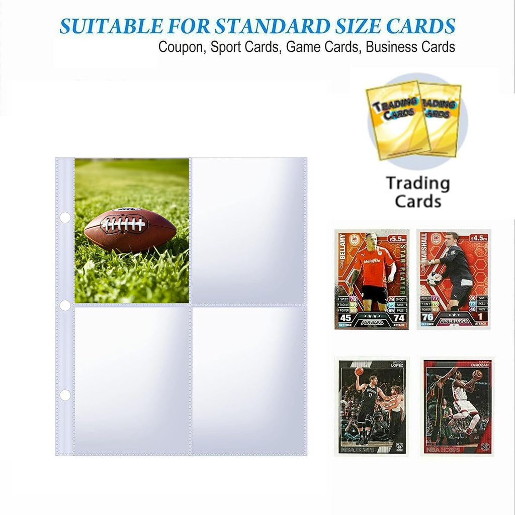 Skiennix Card Sleeves - 50PCS Trading Card Binder Sheets with 4 Pockets for Sports & Game Cards | Clear