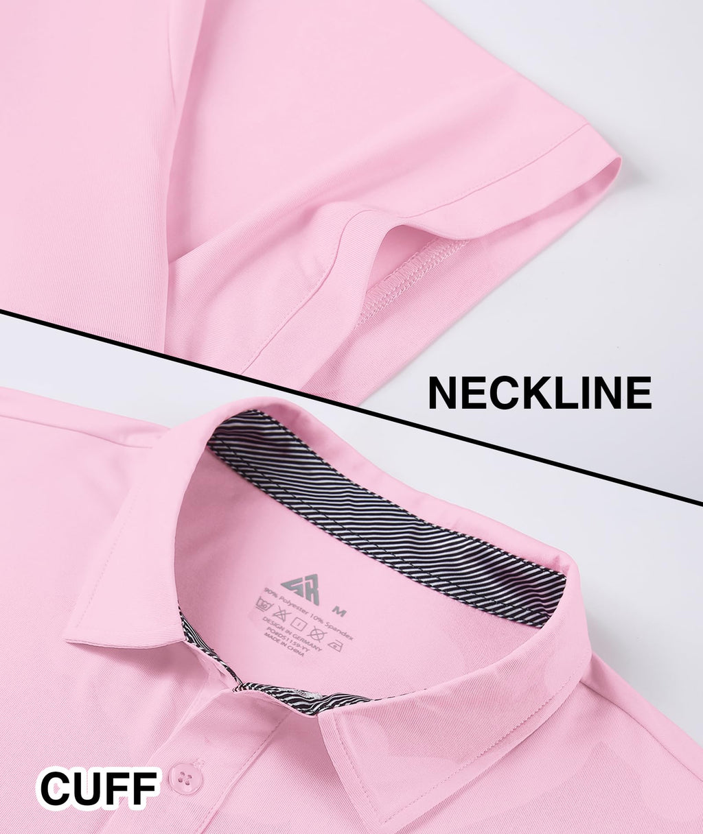 ZITY Mens Golf Shirt Short Sleeve Sport Moisture Wicking Performance Print Golf Polo Shirts for Men Collared Casual T-Shirt Pin Large Pink