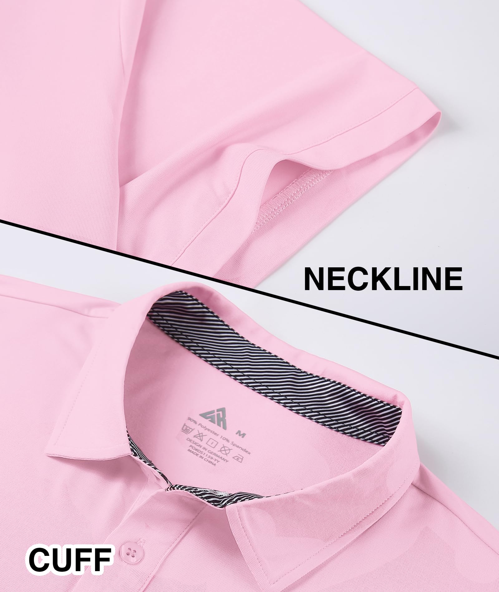 ZITY Mens Golf Shirt Short Sleeve Sport Moisture Wicking Performance Print Golf Polo Shirts for Men Collared Casual T-Shirt Pin Large Pink