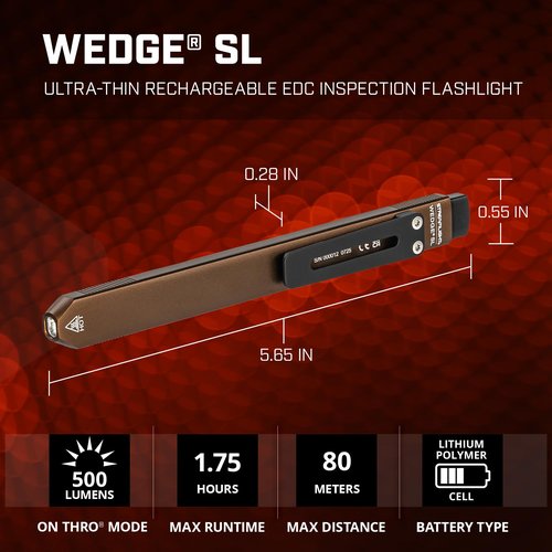 Streamlight 88841 Wedge SL 500-Lumen Max 100-Lumen Standard 1,600-Candela Ultra-Thin Rechargeable EDC Inspection LED Flashlight, Coyote