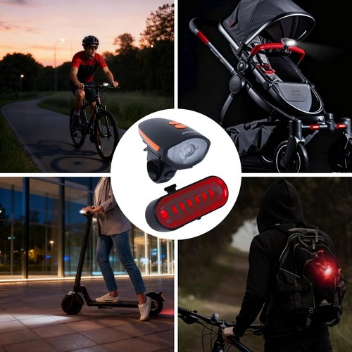Kunhe Rechargeable Bike Horn with Light Bicycle Front and Rear Lights 2 Sets 1200mah Battery 120dB Bicycle Bell 150 lumens 3 Light Modes 5 Horn Modes Suitable for Children and Adults Night Riding