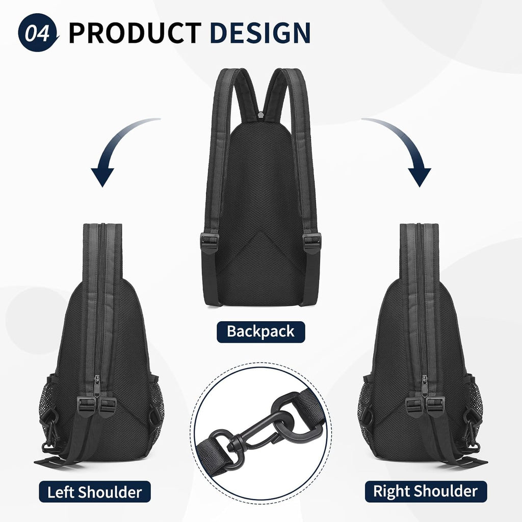 Skiennix Convertible Sling Bag - Lightweight Crossbody Backpack for 7.9" Tablet | Black