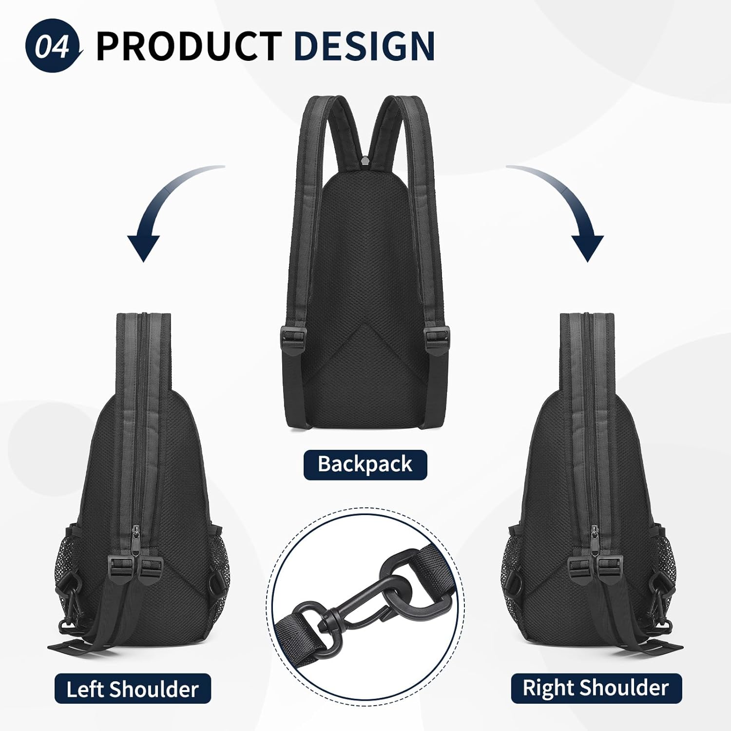 Skiennix Convertible Sling Bag - Lightweight Crossbody Backpack for 7.9" Tablet | Black