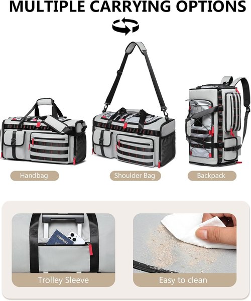 MCBD 45L Gym Bag - Versatile Travel Duffle with Shoe & Laptop Compartment | Grey Weekender Tote
