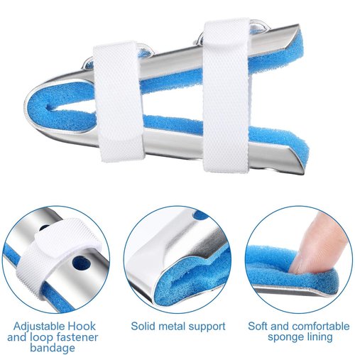BBTO 10 Pieces Finger Splints Metal Padded Support Finger Stabilizer with Soft Foam Interior and Loop Straps, 3 Sizes(10 Pieces,Blue)