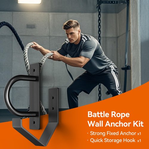 YUEYIN Battle Rope Wall Anchor Kit, Heavy Duty Steel Wall Anchor with Training Rope Organiser, Fitness Rope Wall Mount, Black